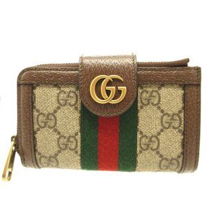 Gucci Ophidia GG Marmont Compact Wallet GG Canvas Leather Beige Brown